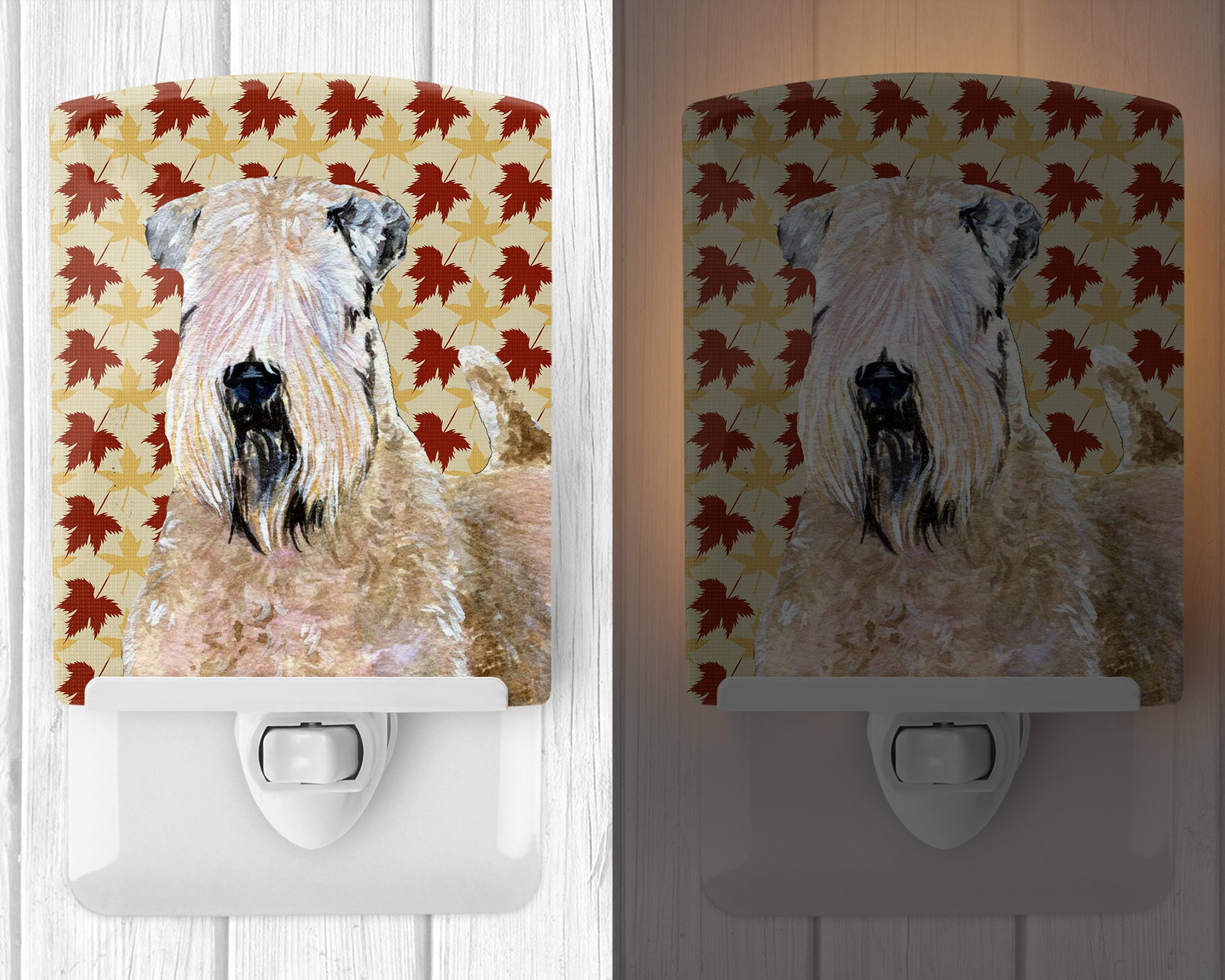 Wheaten Terrier Soft Coated Fall Leaves Portrait Ceramic Night Light SS4363CNL - the-store.com