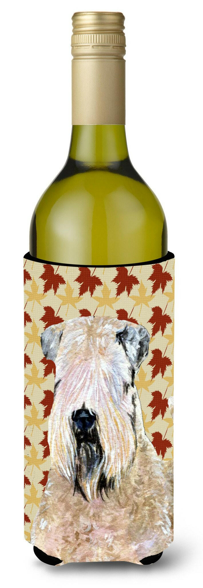 Wheaten Terrier Soft Coated Fall Leaves Portrait Wine Bottle Beverage Insulator Beverage Insulator Hugger by Caroline&#39;s Treasures