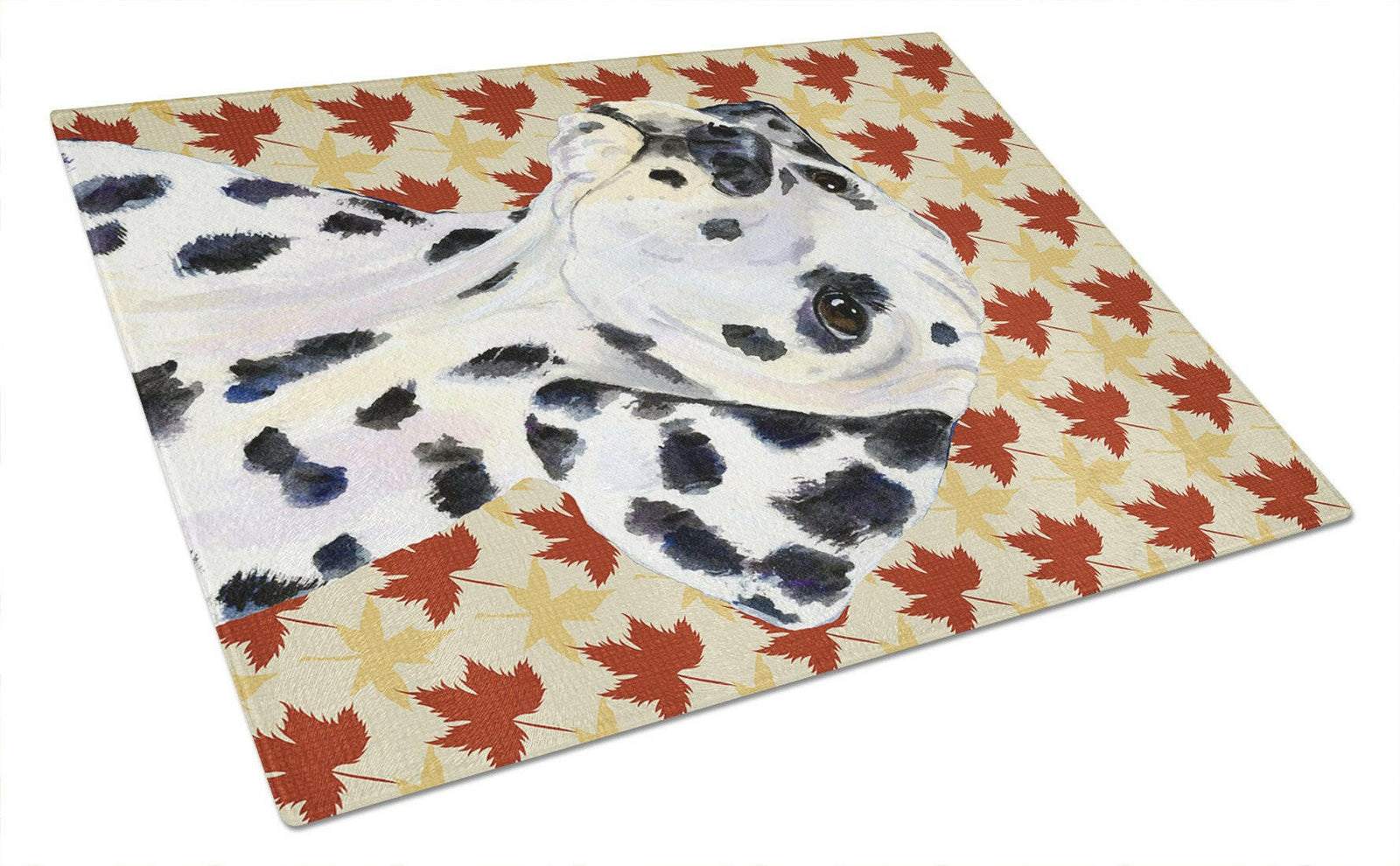 Dalmatian Fall Leaves Portrait Glass Cutting Board Large by Caroline's Treasures