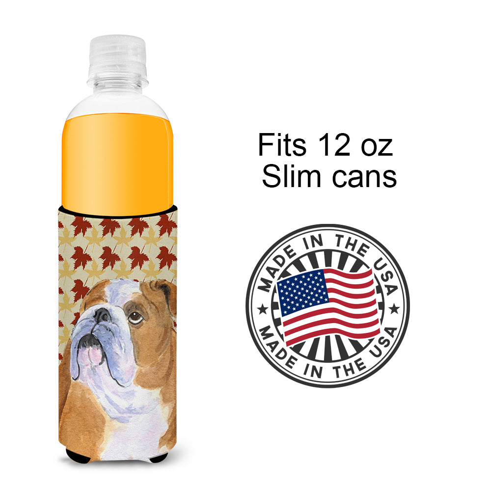 Bulldog English Fall Leaves Portrait Ultra Beverage Insulators for slim cans SS4365MUK.