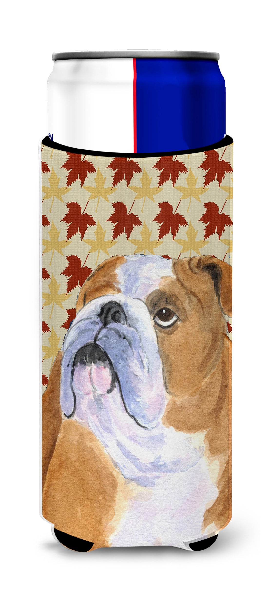 Bulldog English Fall Leaves Portrait Ultra Beverage Insulators for slim cans SS4365MUK.