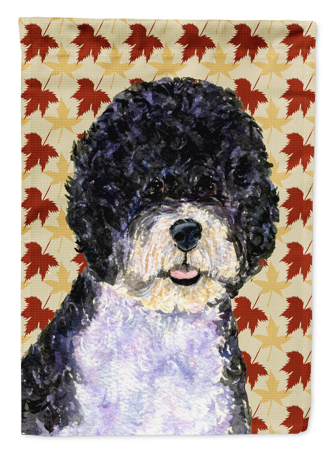 Portuguese Water Dog Fall Leaves Portrait Flag Canvas House Size  the-store.com.