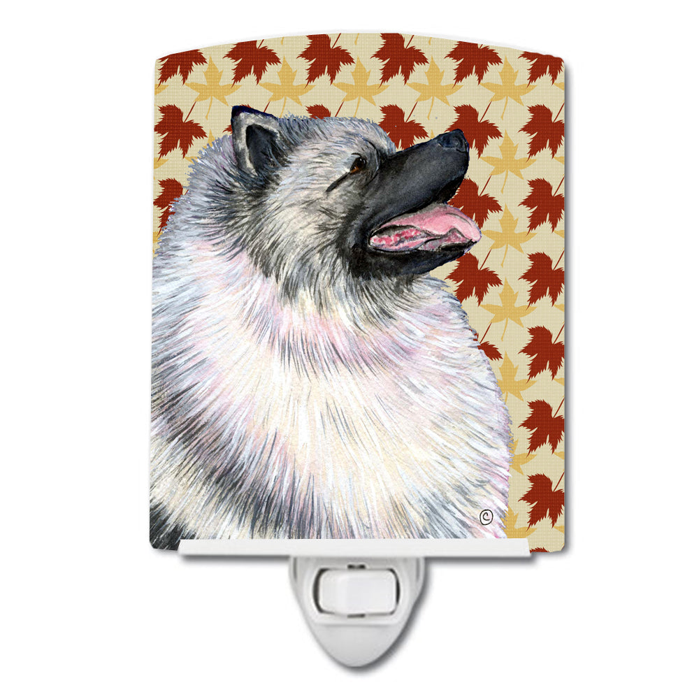 Keeshond Fall Leaves Portrait Ceramic Night Light SS4368CNL - the-store.com