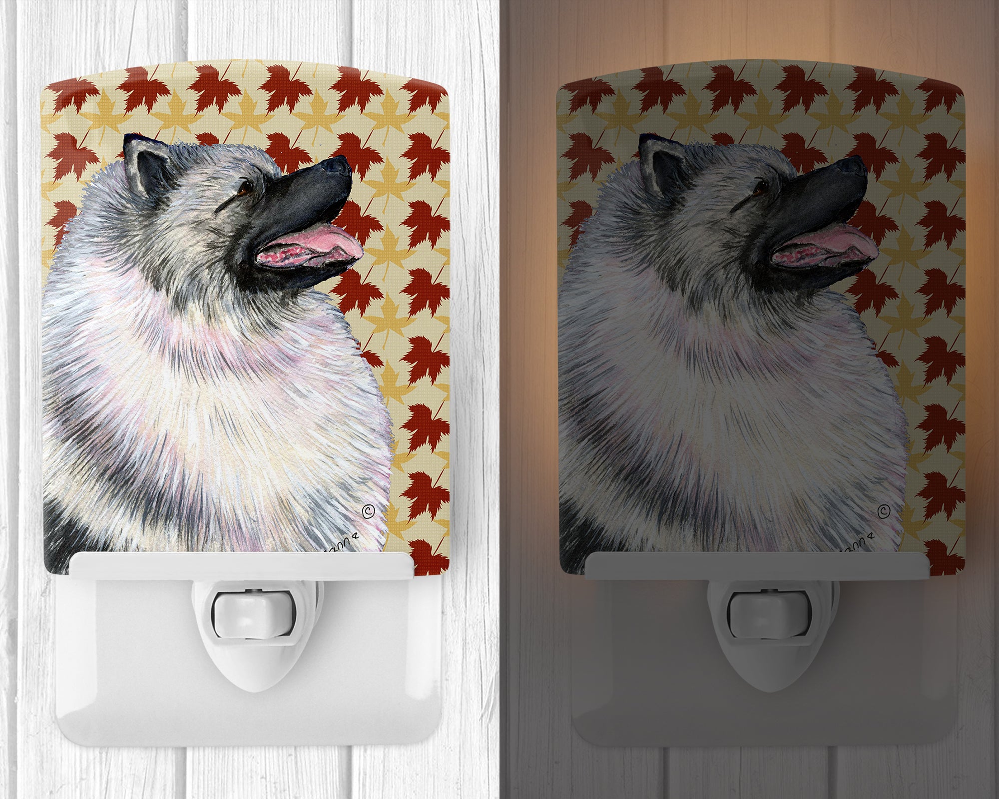 Keeshond Fall Leaves Portrait Ceramic Night Light SS4368CNL - the-store.com