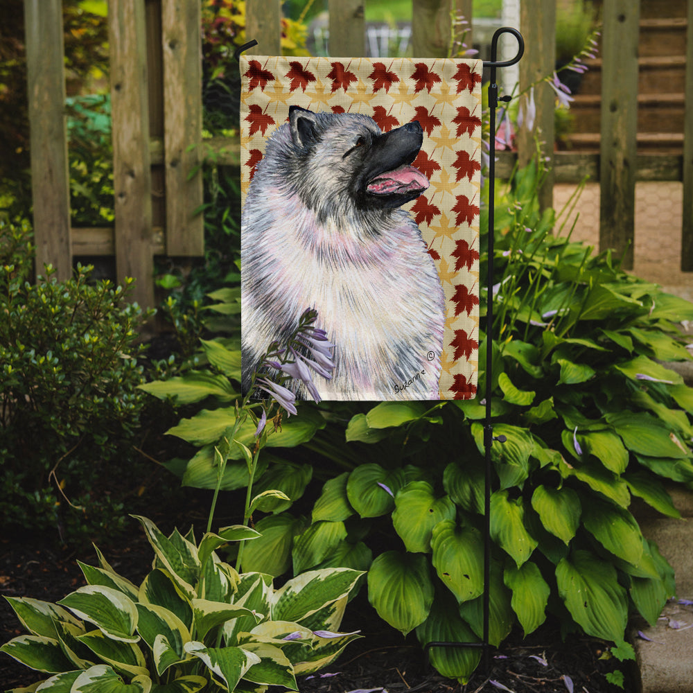 Keeshond Fall Leaves Portrait Flag Garden Size.