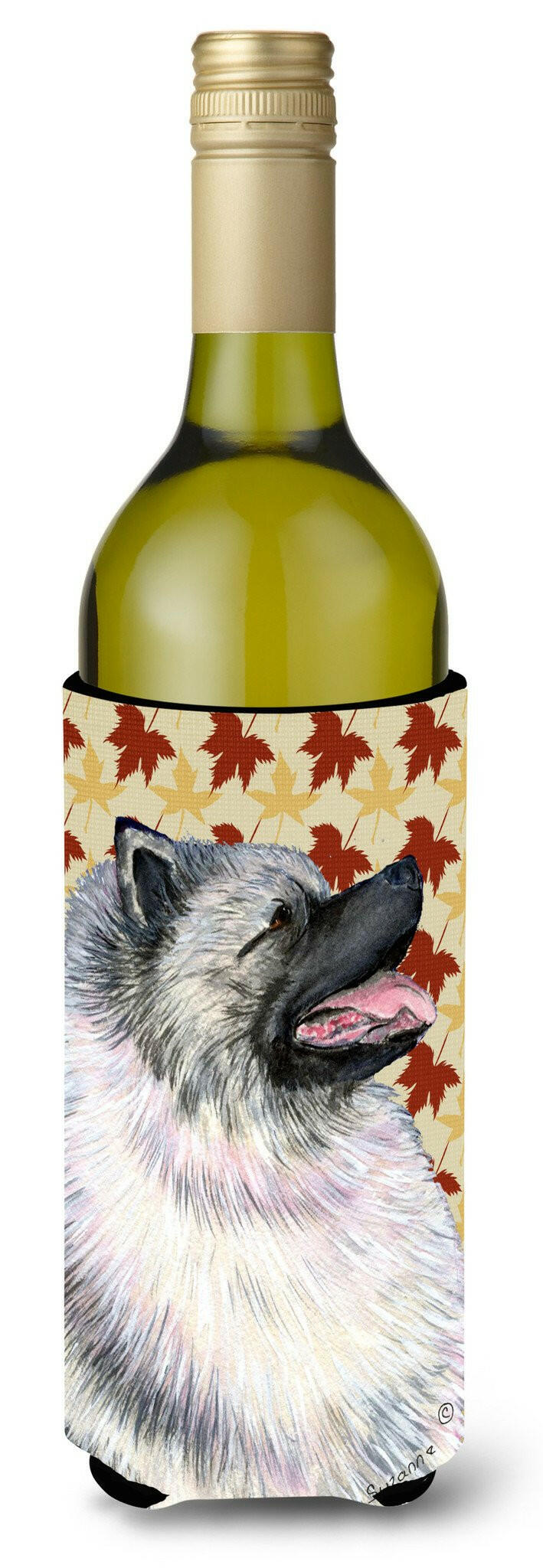 Keeshond Fall Leaves Portrait Wine Bottle Beverage Insulator Beverage Insulator Hugger by Caroline's Treasures