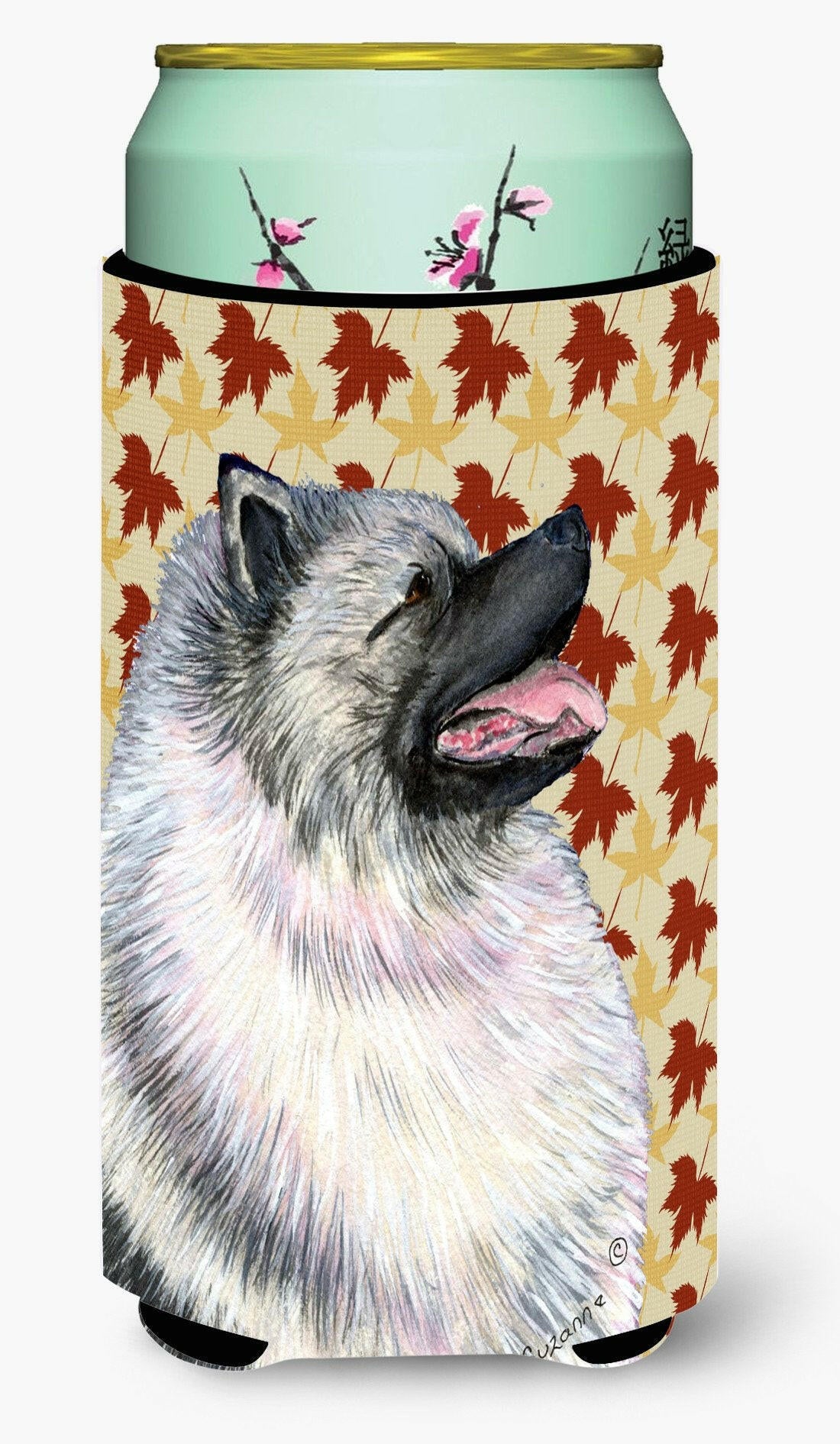 Keeshond Fall Leaves Portrait  Tall Boy Beverage Insulator Beverage Insulator Hugger by Caroline's Treasures