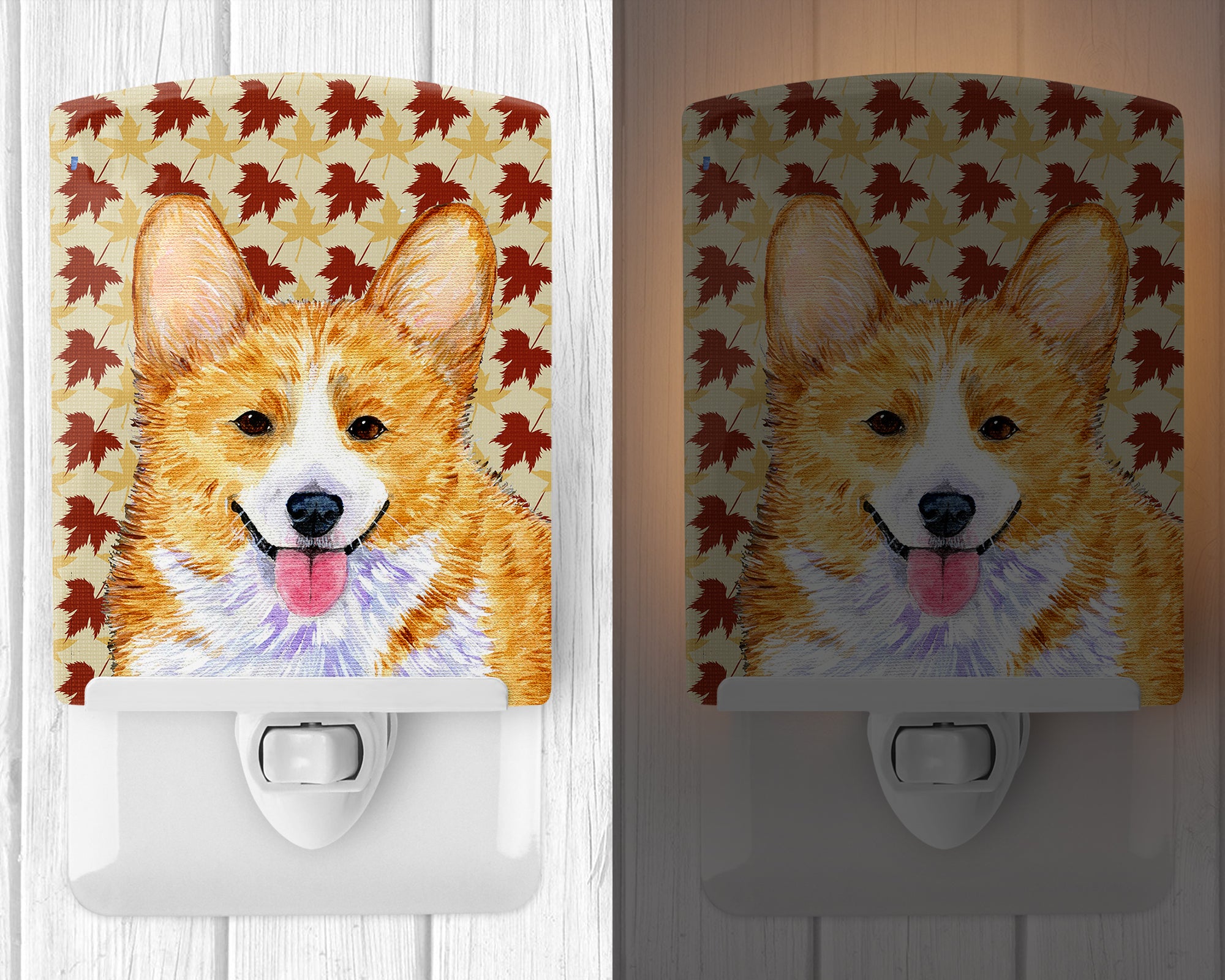 Corgi Fall Leaves Portrait Ceramic Night Light SS4370CNL - the-store.com