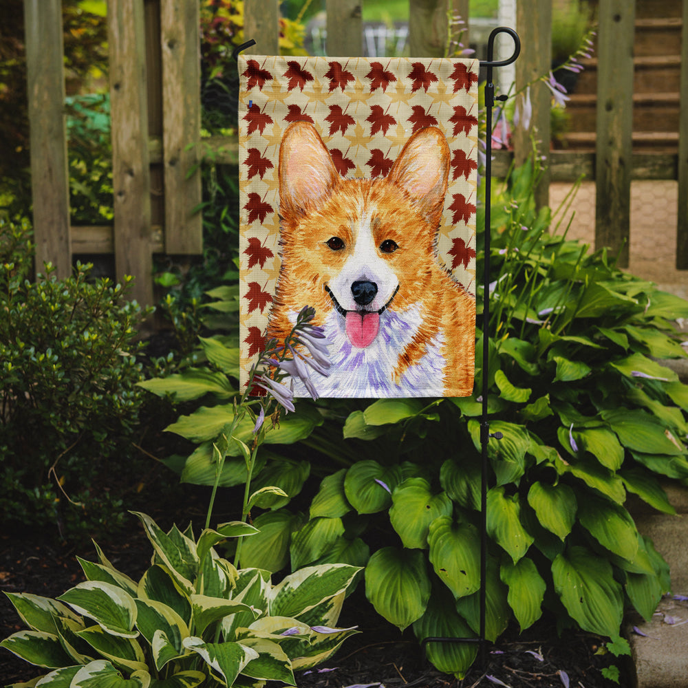 Corgi Fall Leaves Portrait Flag Garden Size.