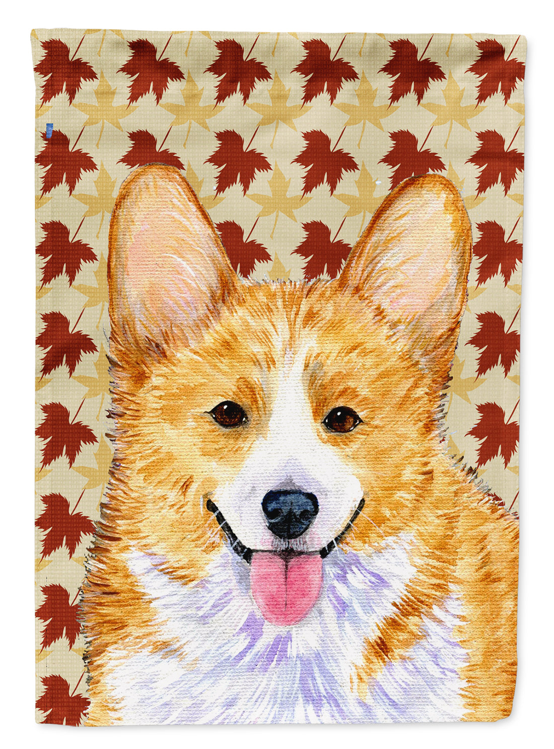 Corgi Fall Leaves Portrait Flag Garden Size.