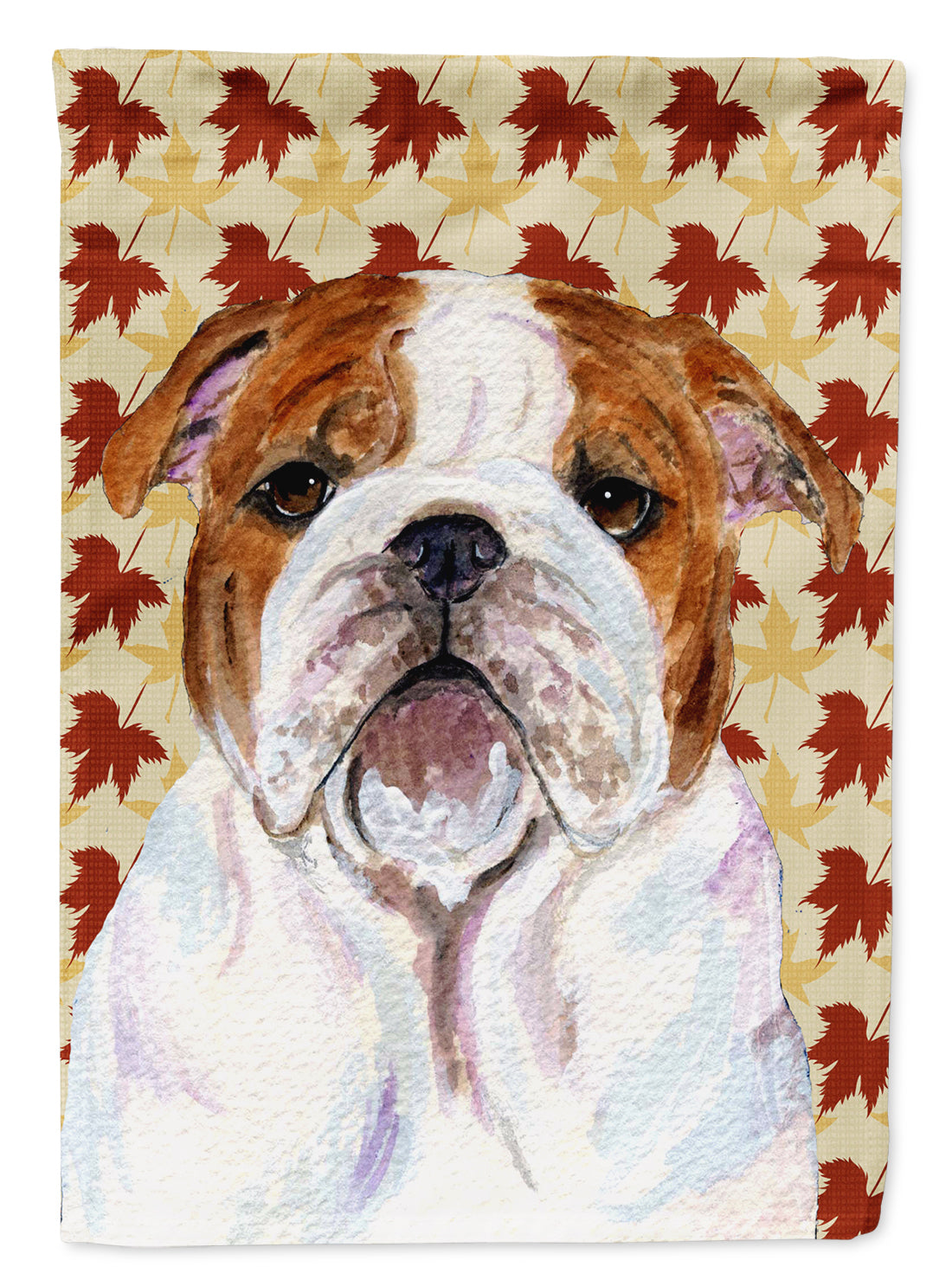 Bulldog English Fall Leaves Portrait Flag Canvas House Size  the-store.com.