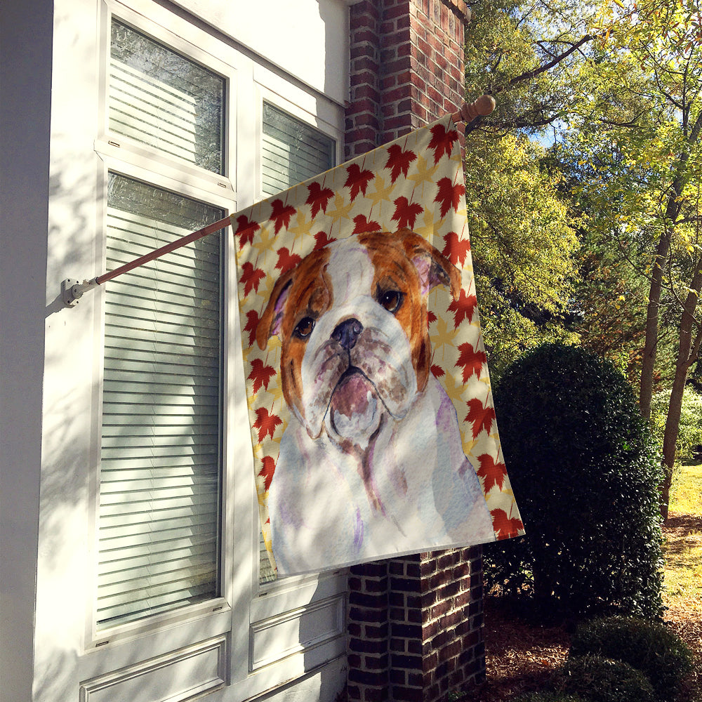 Bulldog English Fall Leaves Portrait Flag Canvas House Size  the-store.com.