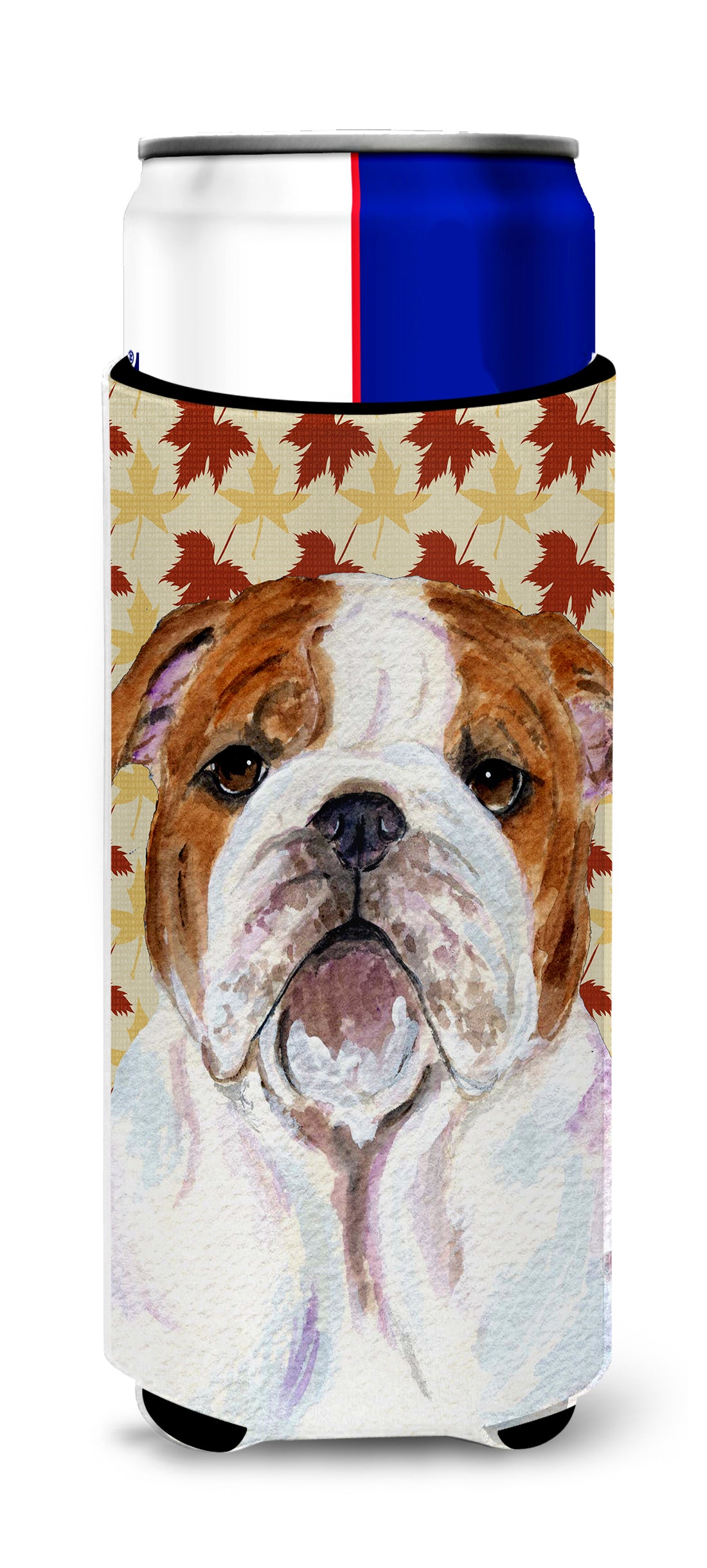 Bulldog English Fall Leaves Portrait Ultra Beverage Insulators for slim cans SS4372MUK.