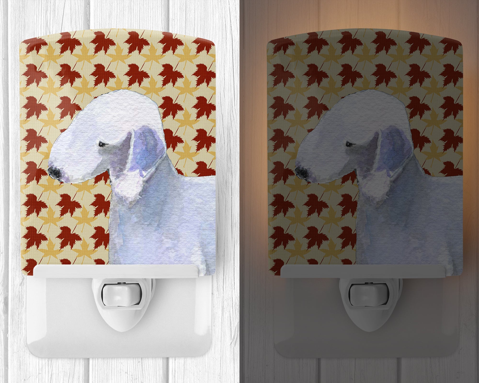 Bedlington Terrier Fall Leaves Portrait Ceramic Night Light SS4373CNL - the-store.com