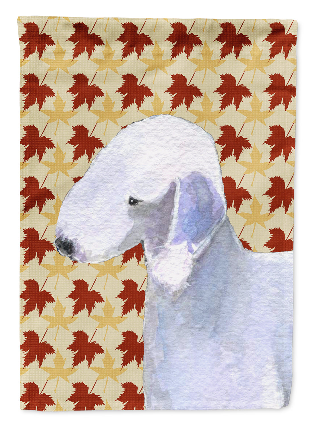 Bedlington Terrier Fall Leaves Portrait Flag Garden Size.