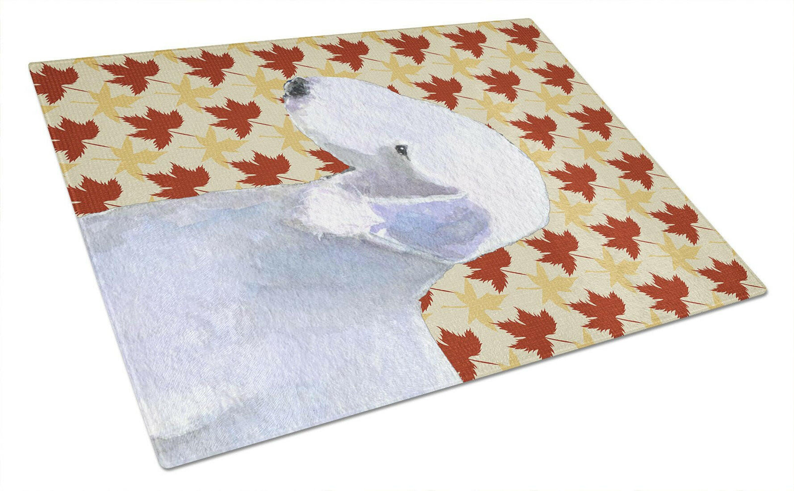 Bedlington Terrier Fall Leaves Portrait Glass Cutting Board Large by Caroline's Treasures