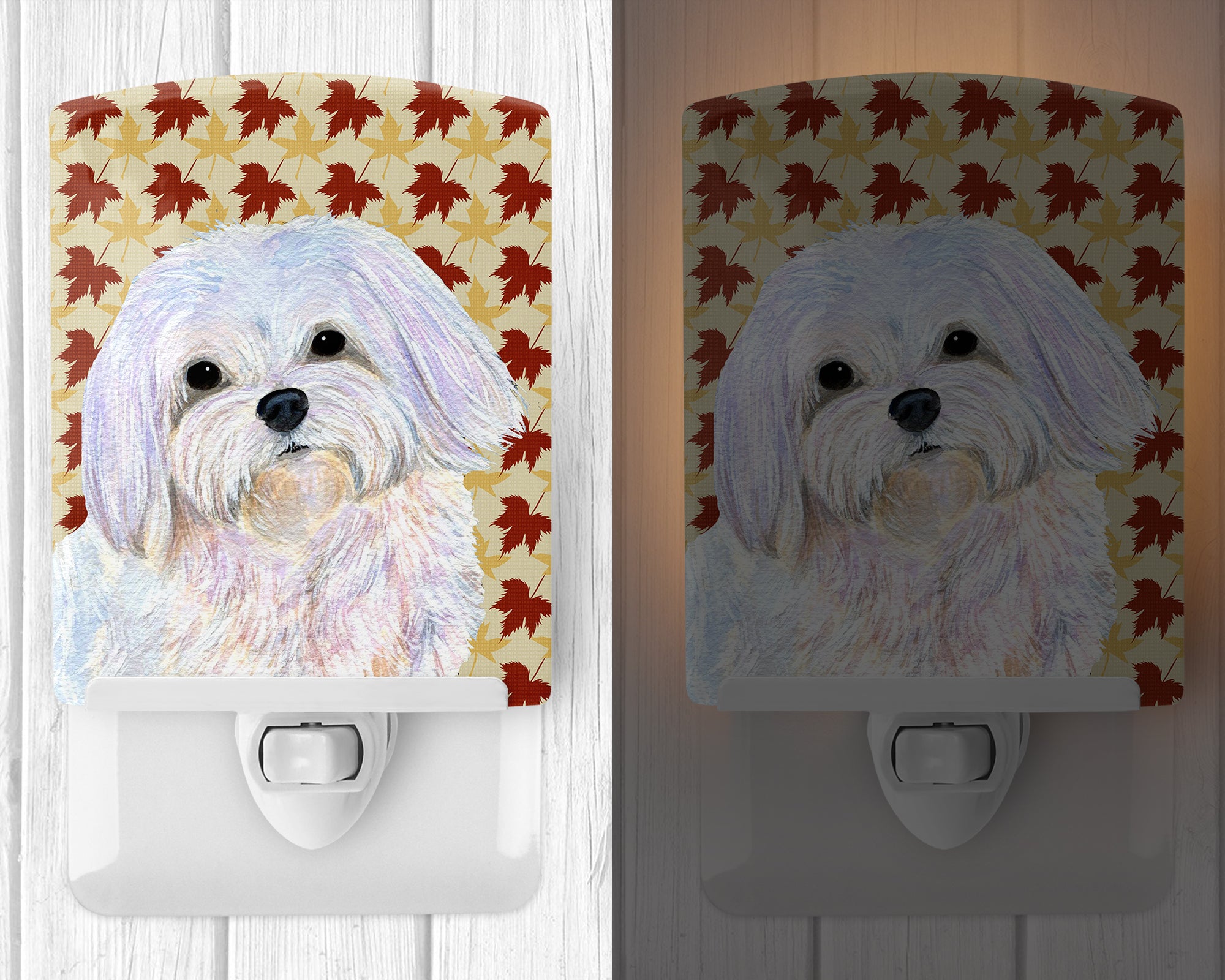 Maltese Fall Leaves Portrait Ceramic Night Light SS4374CNL - the-store.com