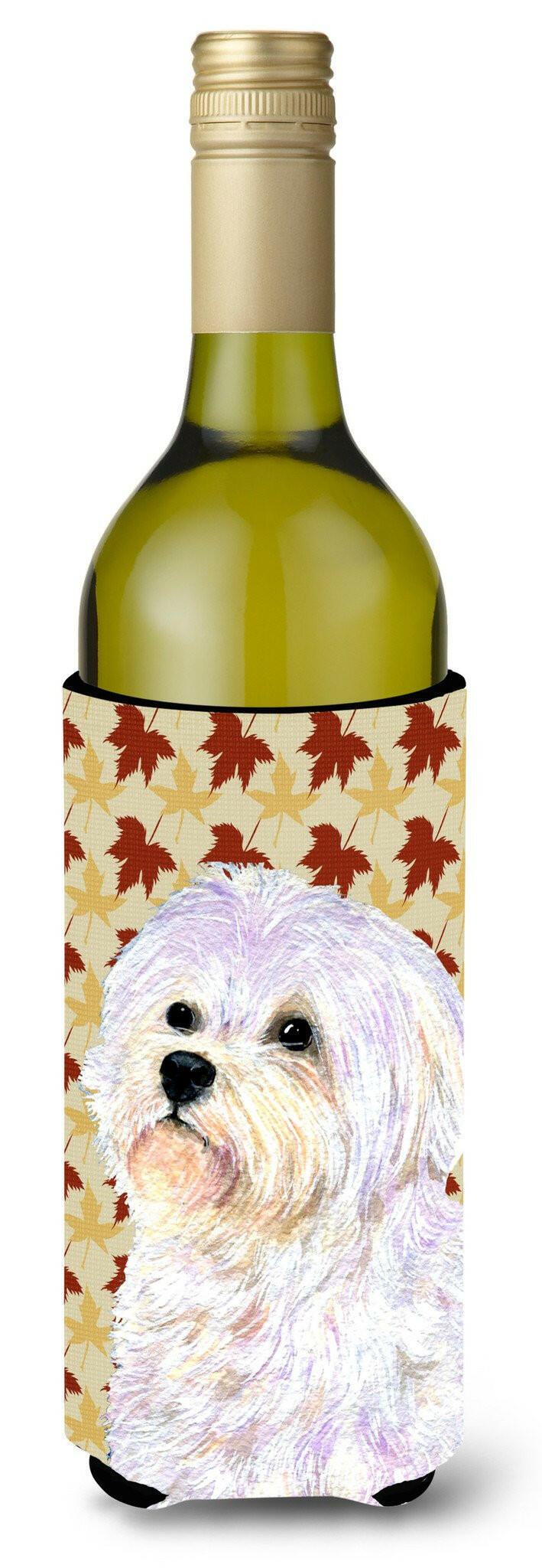 Maltese Fall Leaves Portrait Wine Bottle Beverage Insulator Beverage Insulator Hugger SS4375LITERK by Caroline's Treasures