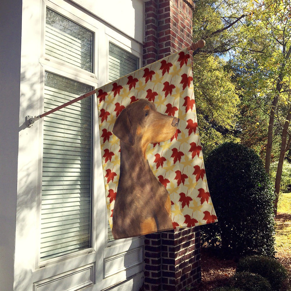 Doberman Fall Leaves Portrait Flag Canvas House Size  the-store.com.