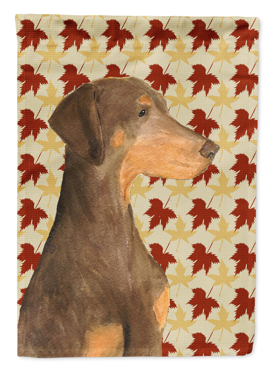 Doberman Fall Leaves Portrait Flag Garden Size.