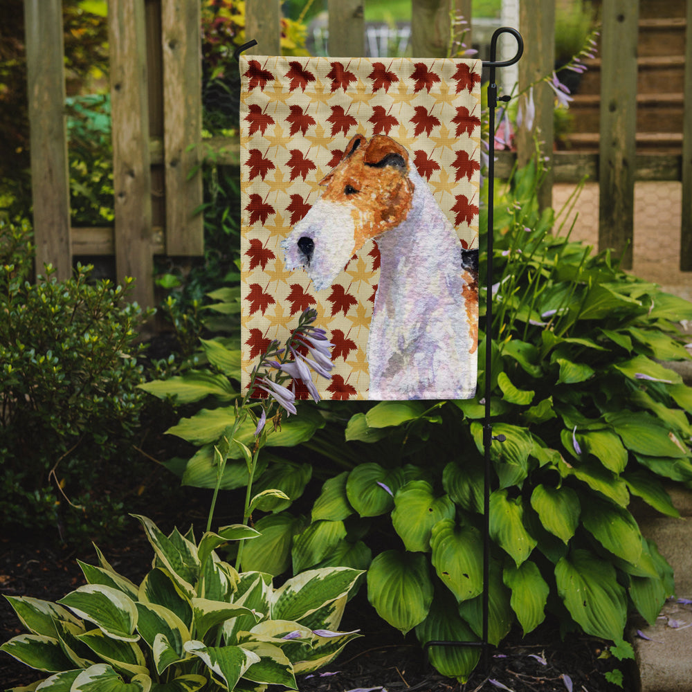 Fox Terrier Fall Leaves Portrait Flag Garden Size.