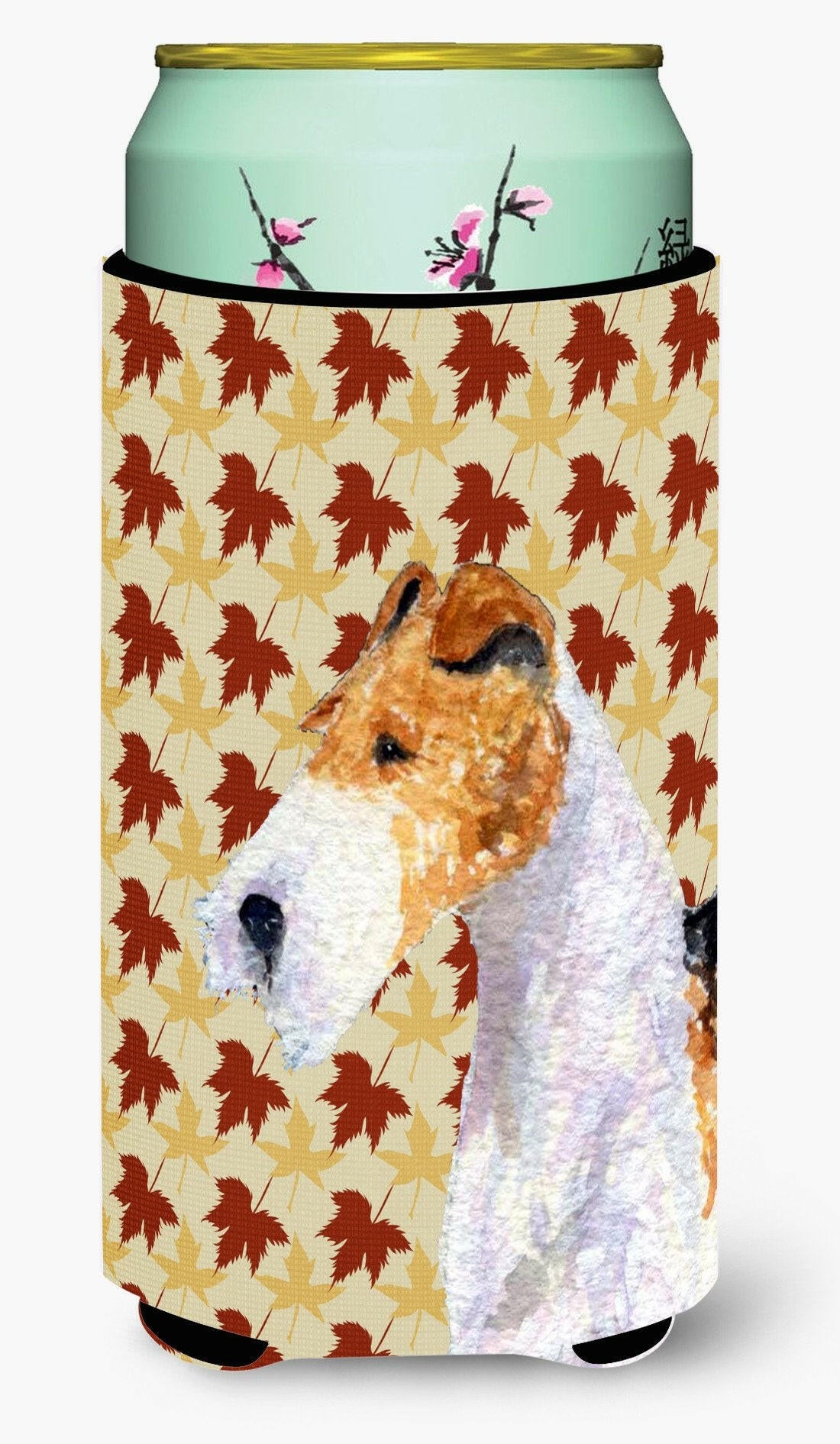 Fox Terrier Fall Leaves Portrait  Tall Boy Beverage Insulator Beverage Insulator Hugger by Caroline's Treasures