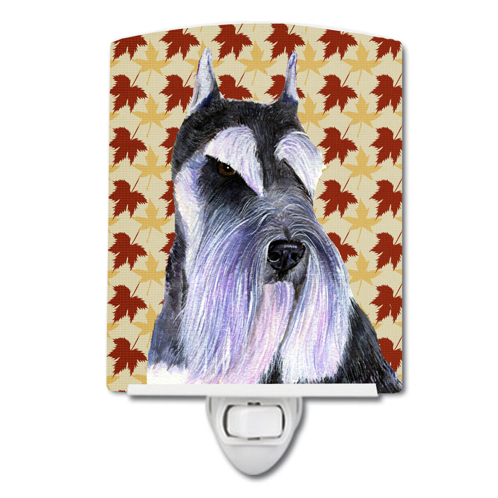 Schnauzer Fall Leaves Portrait Ceramic Night Light SS4379CNL - the-store.com