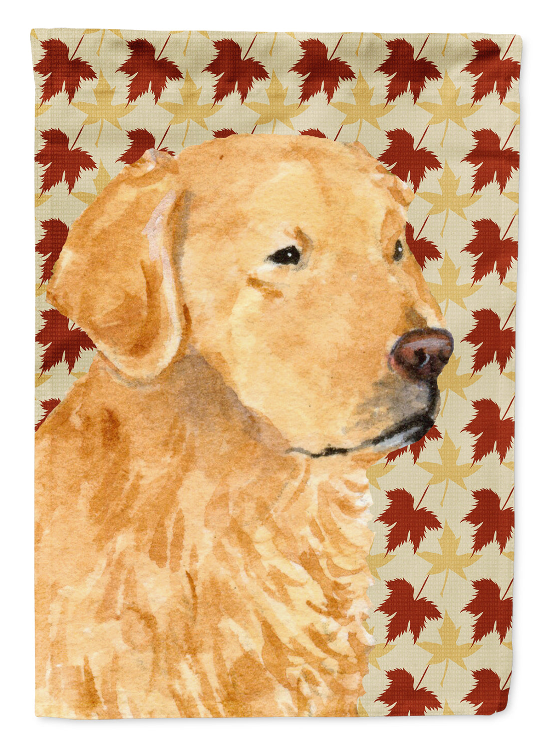 Golden Retriever Fall Leaves Portrait Flag Garden Size.