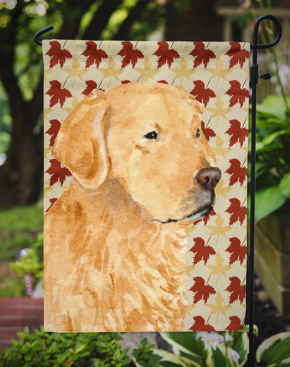 Golden Retriever Fall Leaves Portrait Flag Garden Size.