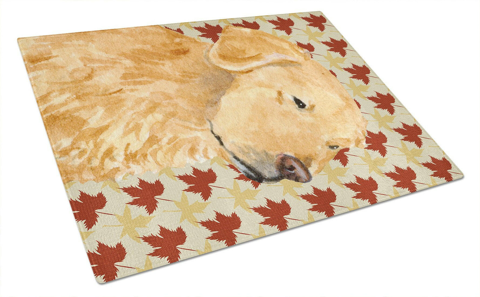 Golden Retriever Fall Leaves Portrait Glass Cutting Board Large by Caroline's Treasures