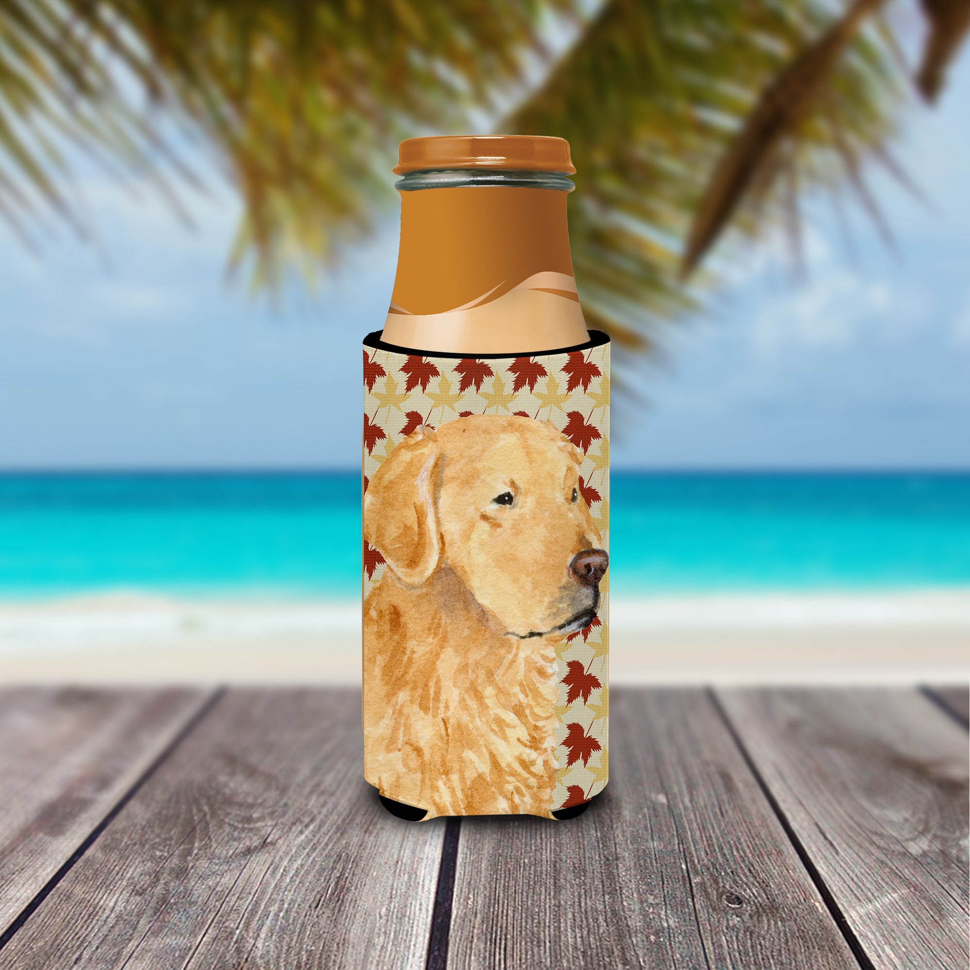 Golden Retriever Fall Leaves Portrait Ultra Beverage Insulators for slim cans SS4380MUK.