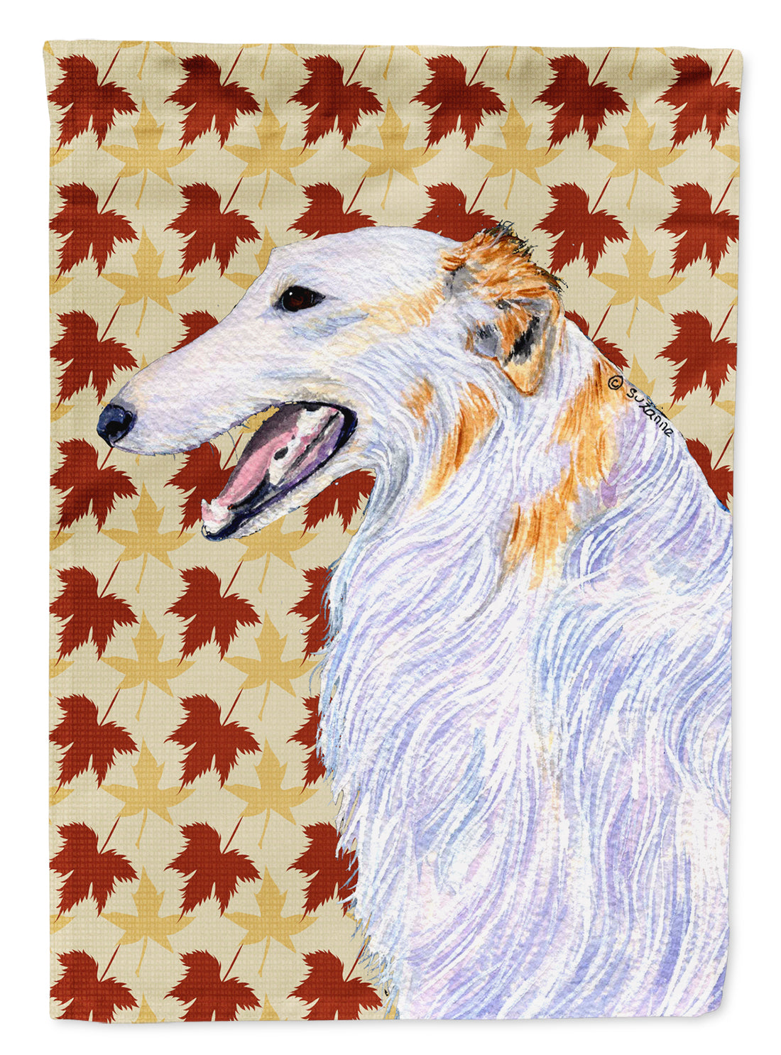 Borzoi Fall Leaves Portrait Flag Canvas House Size  the-store.com.