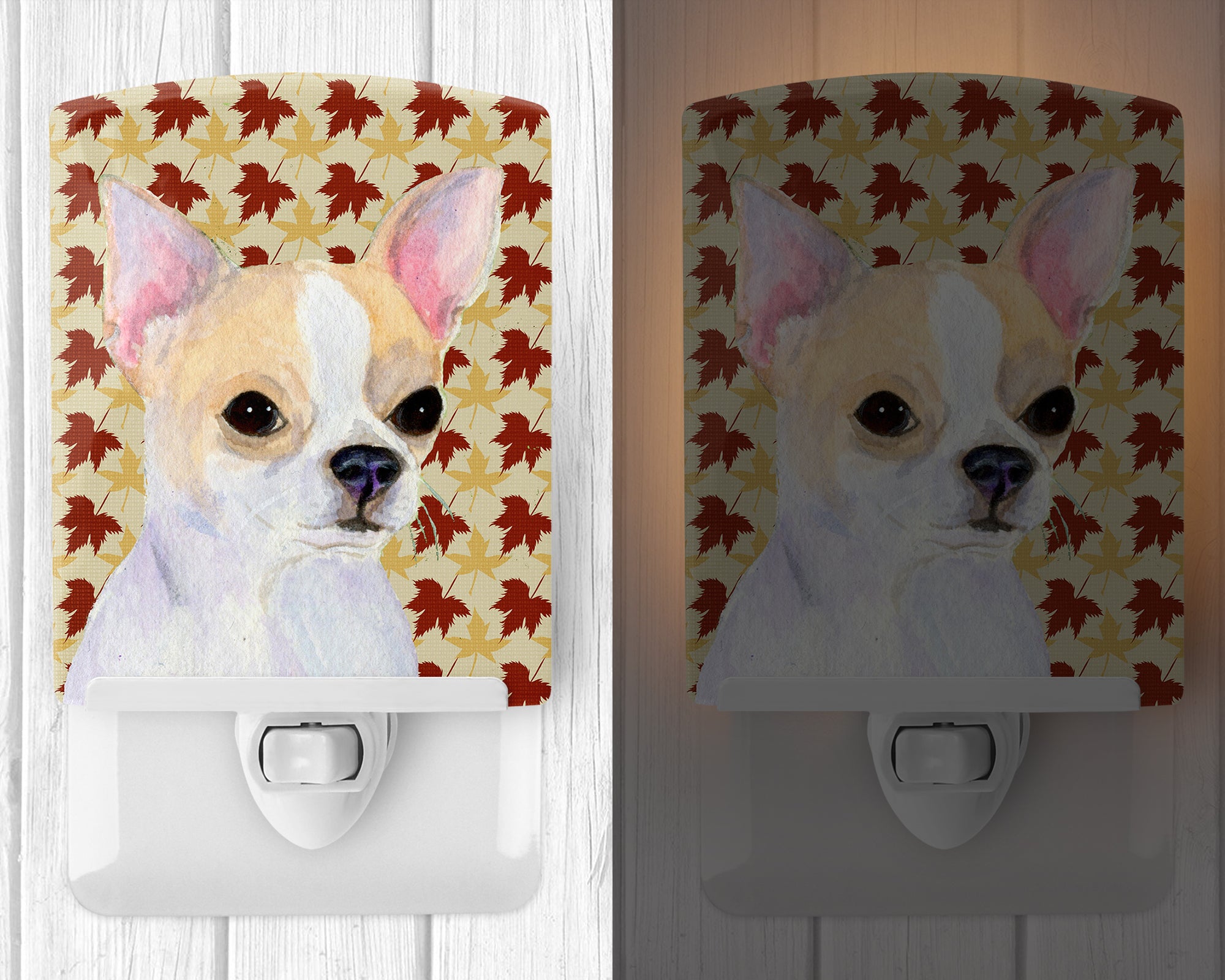 Chihuahua Fall Leaves Portrait Ceramic Night Light SS4382CNL - the-store.com