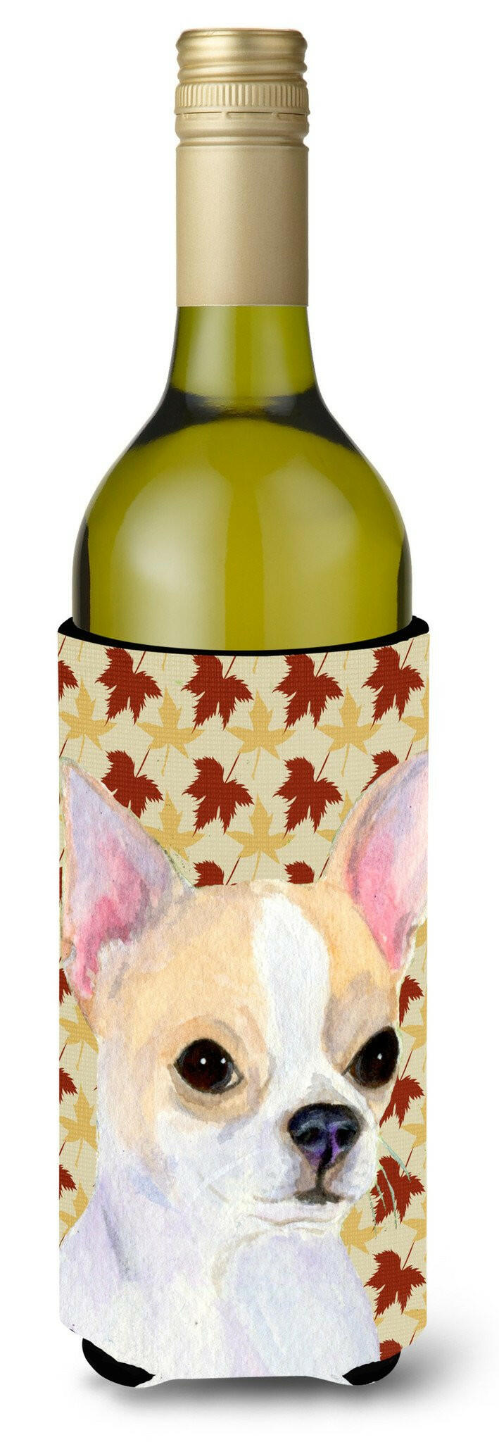 Chihuahua Fall Leaves Portrait Wine Bottle Beverage Insulator Beverage Insulator Hugger SS4382LITERK by Caroline&#39;s Treasures