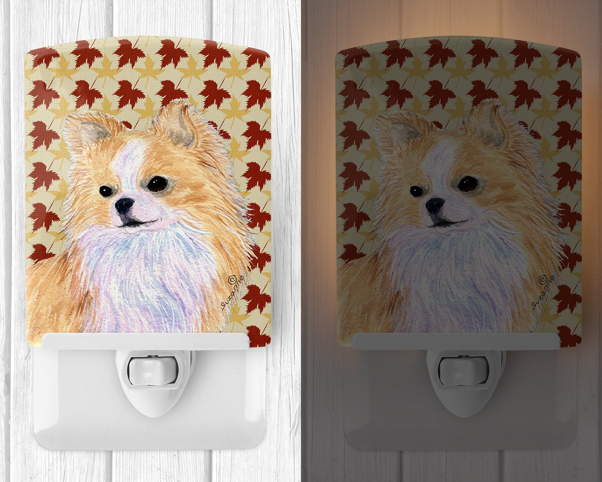 Chihuahua Fall Leaves Portrait Ceramic Night Light SS4383CNL - the-store.com