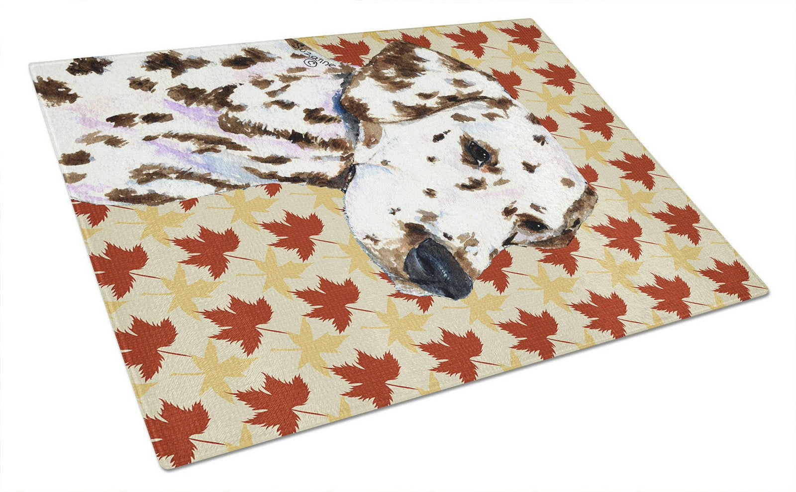 Dalmatian Fall Leaves Portrait Glass Cutting Board Large by Caroline's Treasures