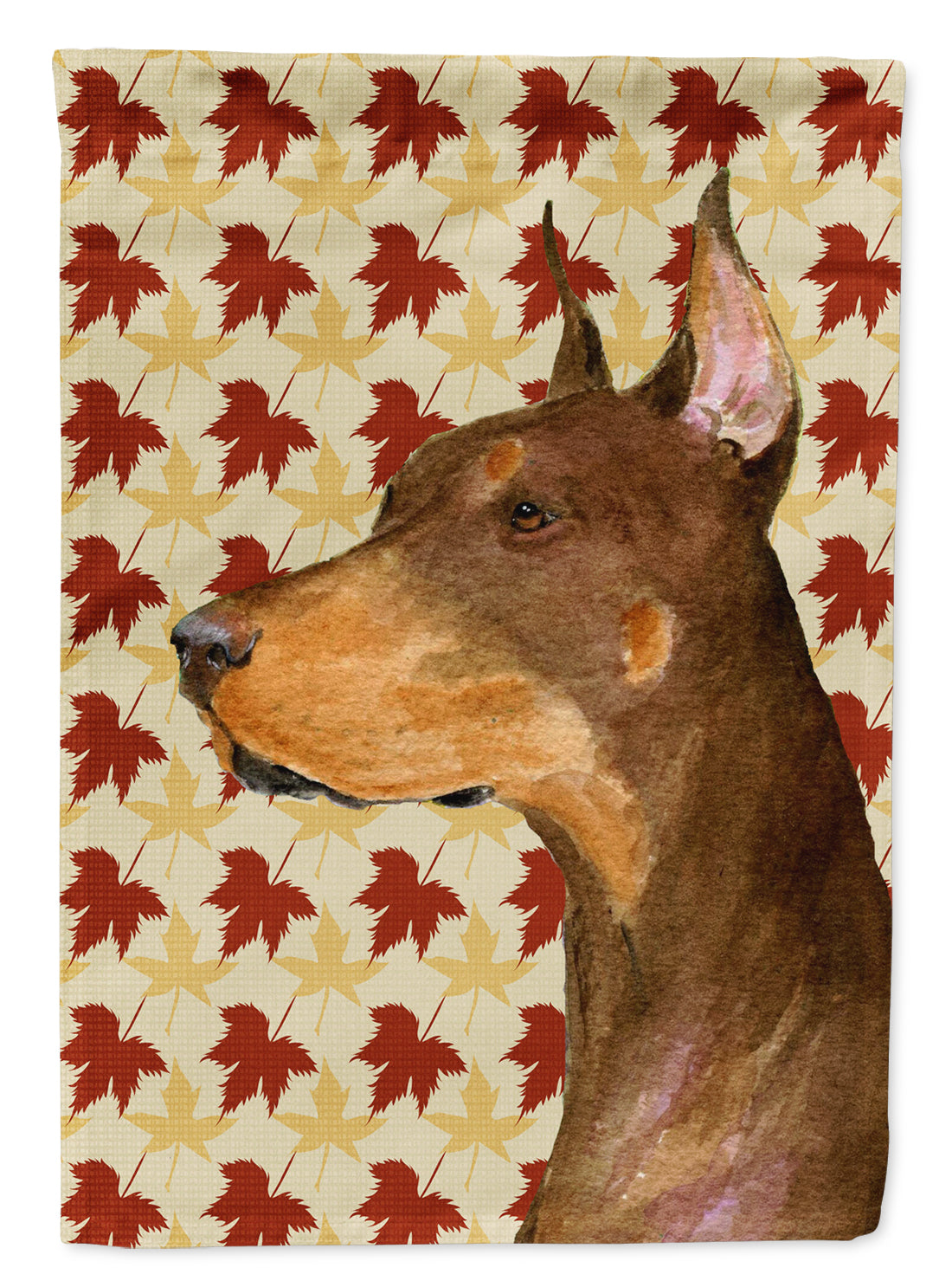 Doberman Fall Leaves Portrait Flag Garden Size.