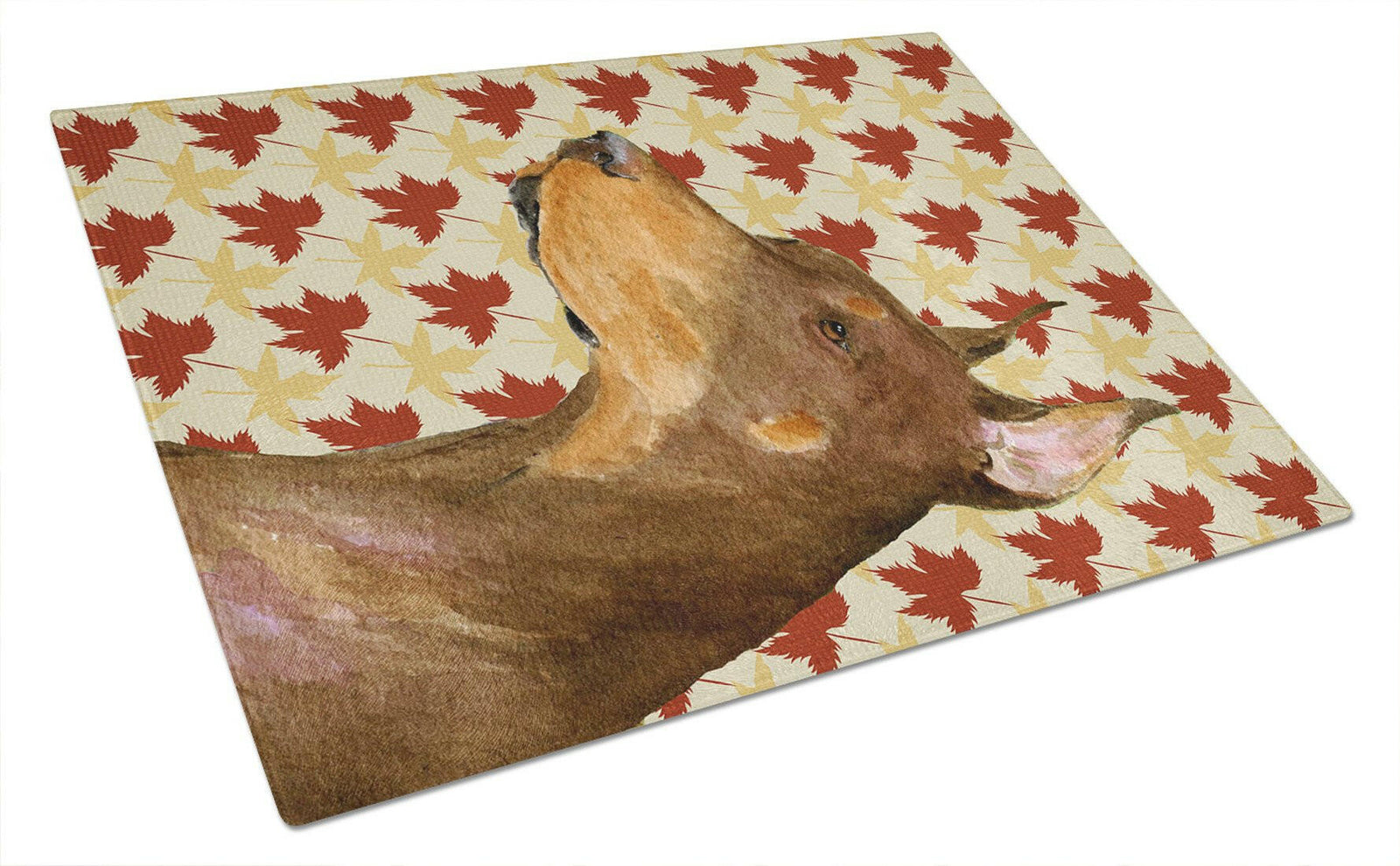 Doberman Fall Leaves Portrait Glass Cutting Board Large by Caroline's Treasures