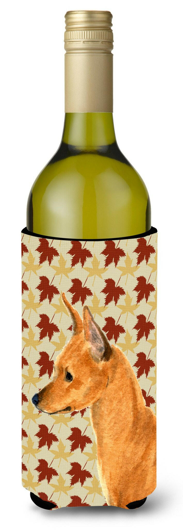 Min Pin Fall Leaves Portrait Wine Bottle Beverage Insulator Beverage Insulator Hugger SS4390LITERK by Caroline's Treasures