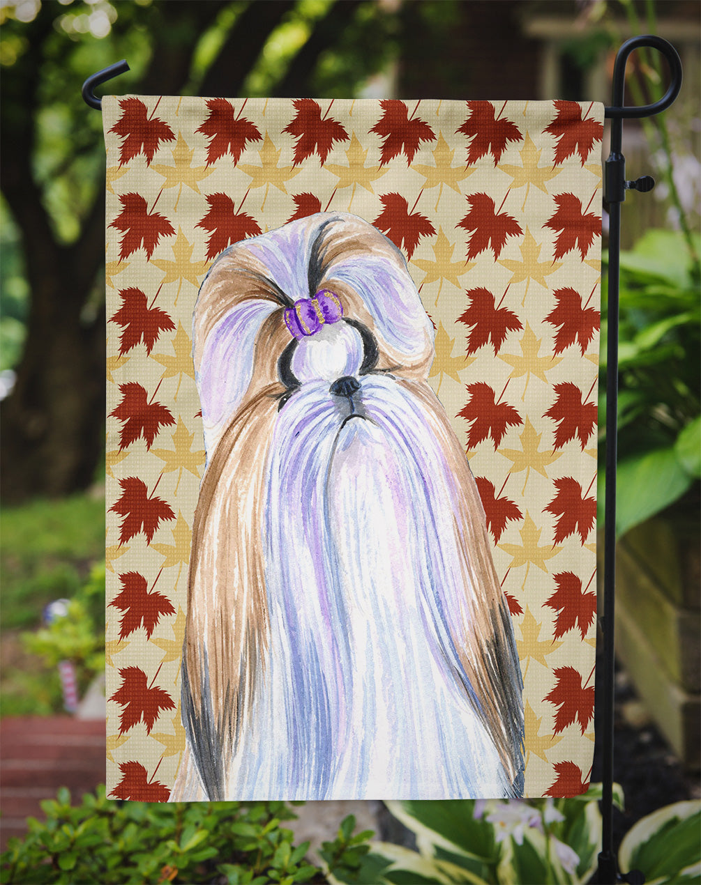 Shih Tzu Fall Leaves Portrait Flag Garden Size.