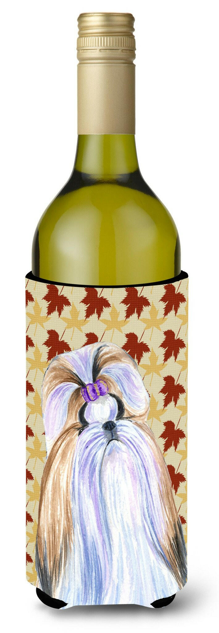 Shih Tzu Fall Leaves Portrait Wine Bottle Beverage Insulator Beverage Insulator Hugger SS4391LITERK by Caroline's Treasures