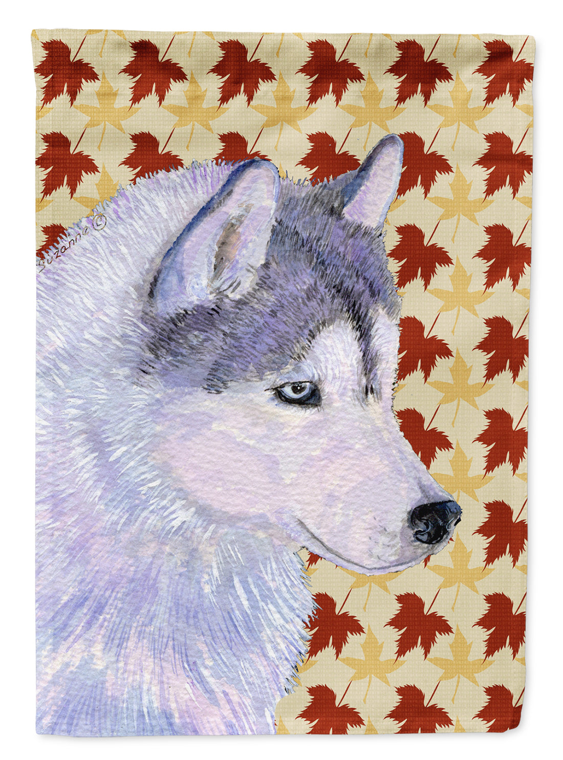 Siberian Husky Fall Leaves Portrait Flag Canvas House Size  the-store.com.