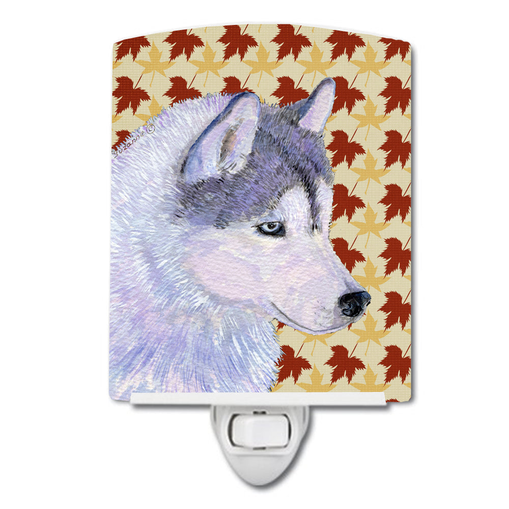 Siberian Husky Fall Leaves Portrait Ceramic Night Light SS4392CNL - the-store.com