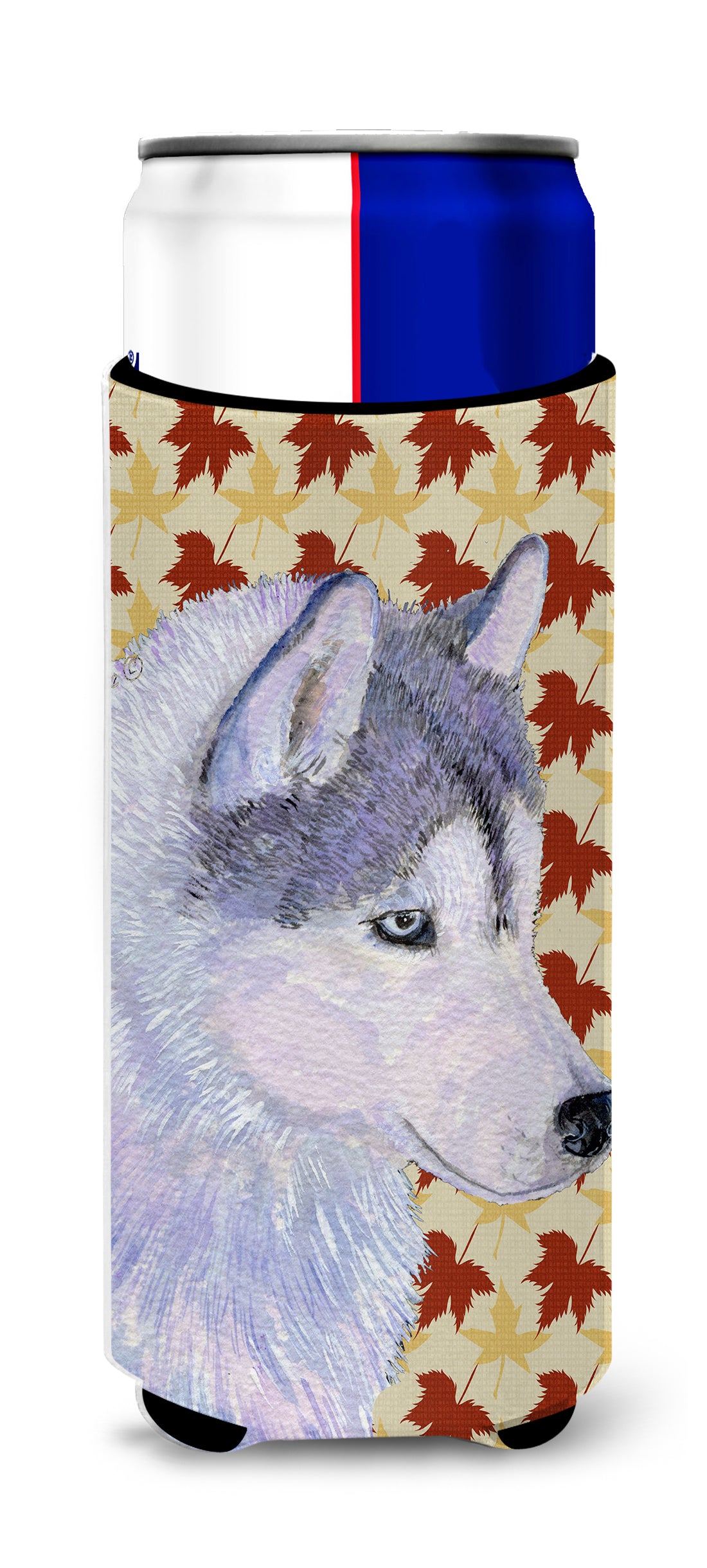 Siberian Husky Fall Leaves Portrait Ultra Beverage Insulators for slim cans SS4392MUK.