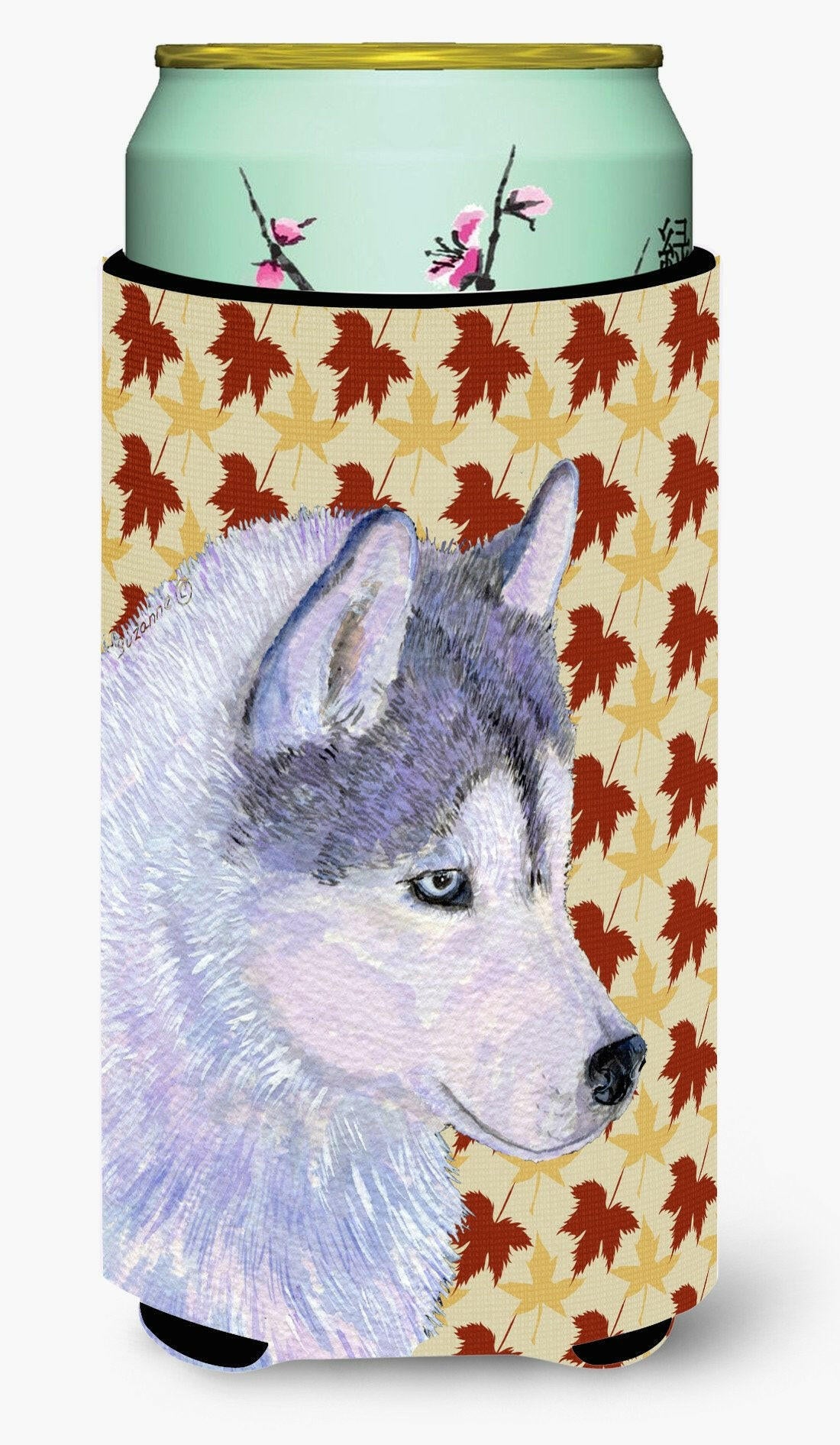 Siberian Husky Fall Leaves Portrait  Tall Boy Beverage Insulator Beverage Insulator Hugger by Caroline's Treasures