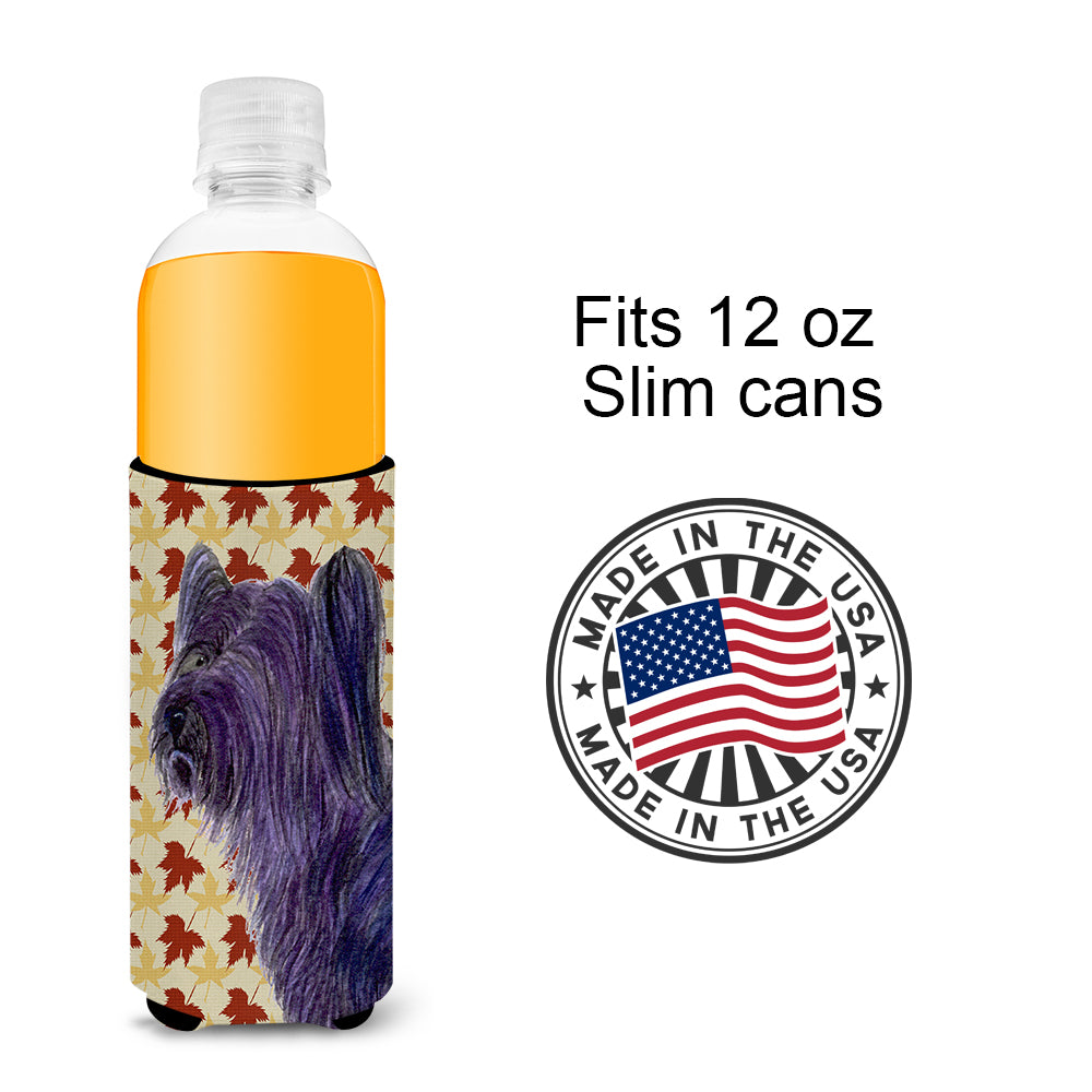 Skye Terrier Fall Leaves Portrait Ultra Beverage Insulators for slim cans SS4393MUK.