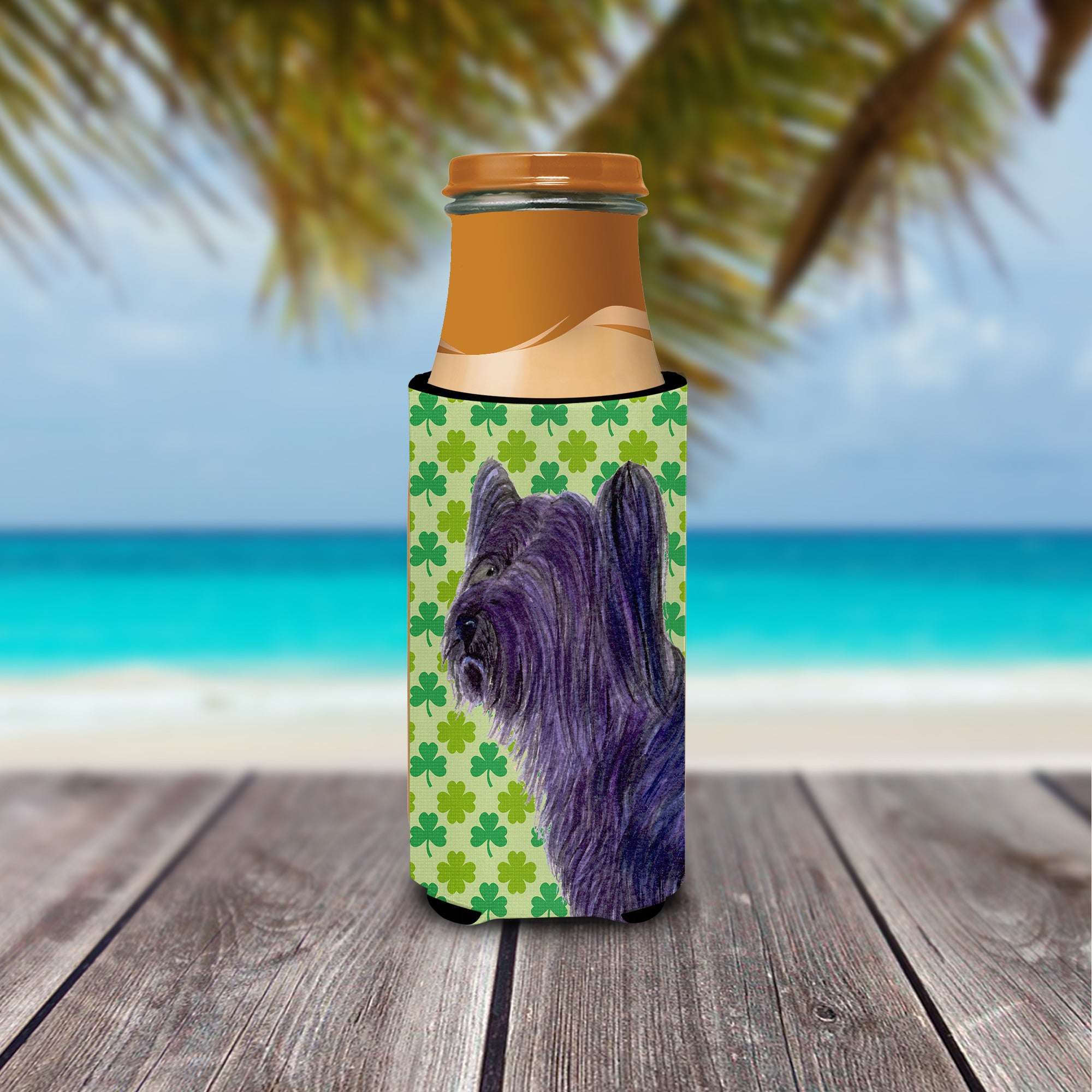 Skye Terrier St. Patrick's Day Shamrock Portrait Ultra Beverage Insulators for slim cans SS4394MUK.