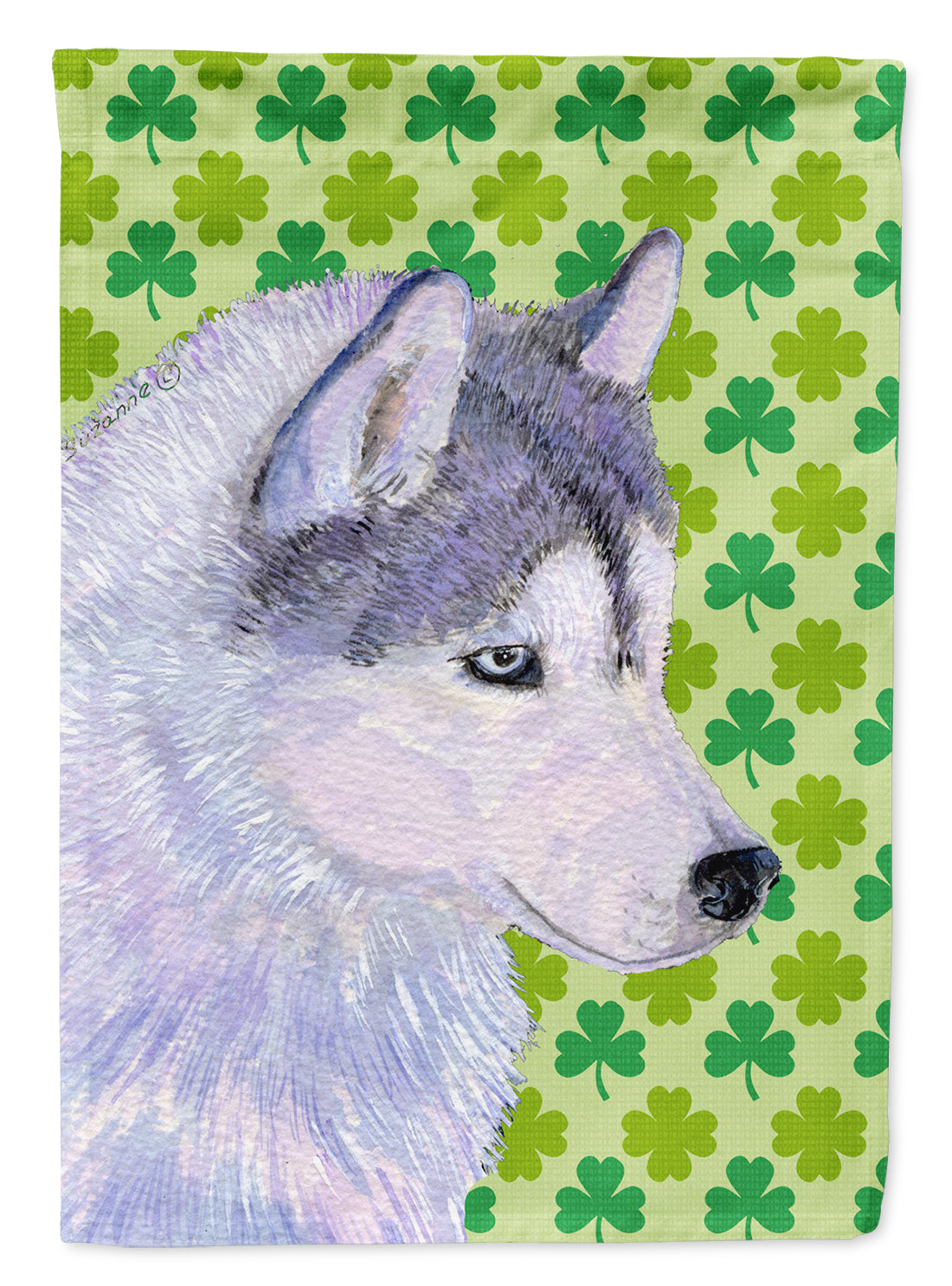 Siberian Husky St. Patrick's Day Shamrock Portrait Flag Canvas House Size  the-store.com.