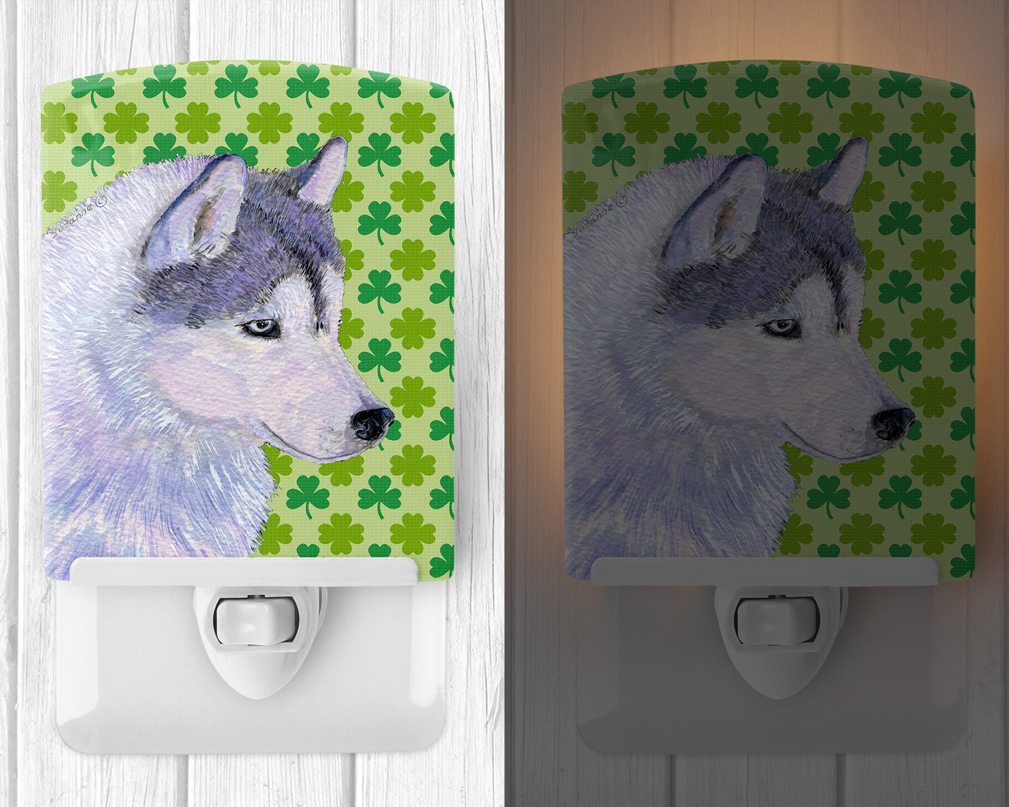 Siberian Husky St. Patrick's Day Shamrock Portrait Ceramic Night Light SS4395CNL - the-store.com