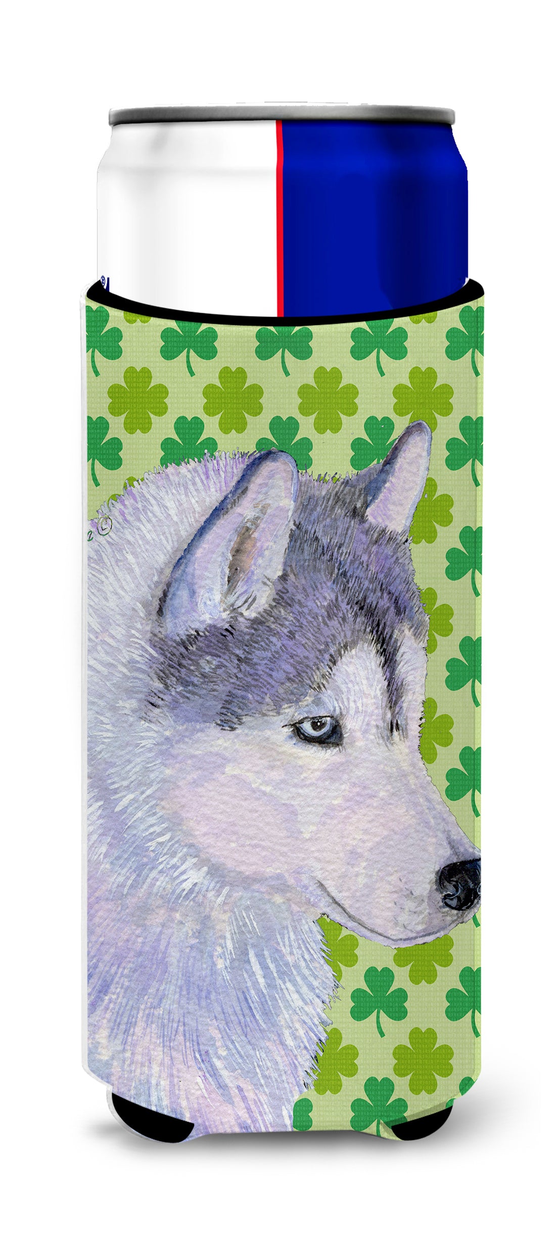 Siberian Husky St. Patrick's Day Shamrock Portrait Ultra Beverage Insulators for slim cans SS4395MUK.